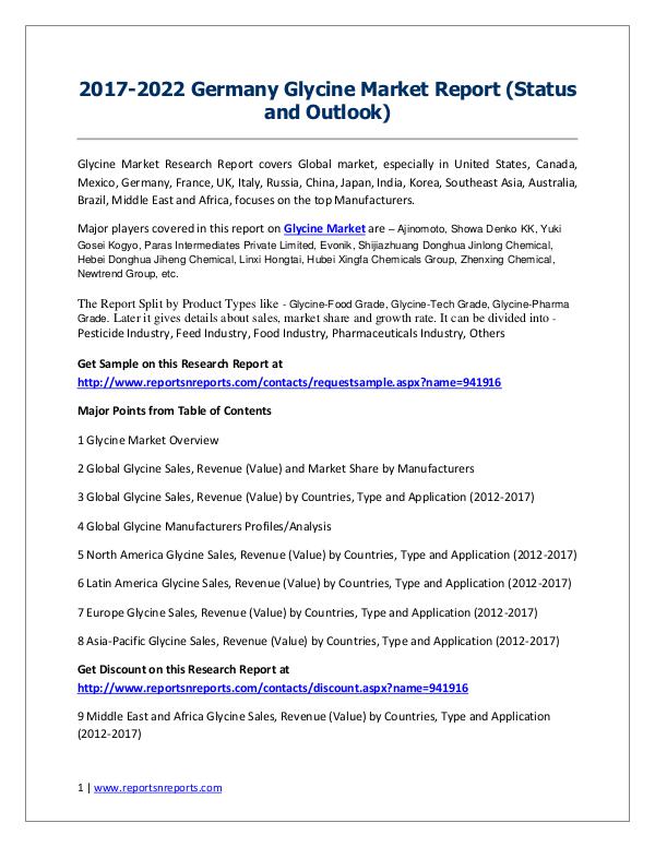 Germany Glycine market Revenue and Growth Rate Forecast 2017-2022 2017-2022 Global Top Countries Glycine Market Repo