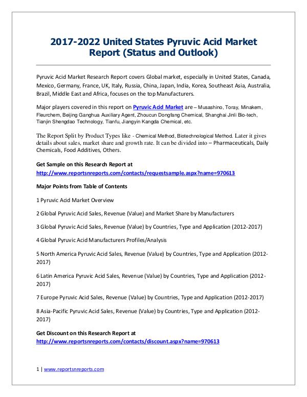 Silicon Metal Market 2017 Analysis, Trends and Forecasts 2022 2017-2022 United States Pyruvic Acid Market Report