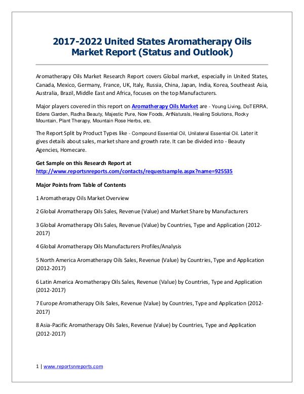 2017-2022 Global Top Countries Aromatherapy Oils Market Report 2017-2022 United States Aromatherapy Oils Market R