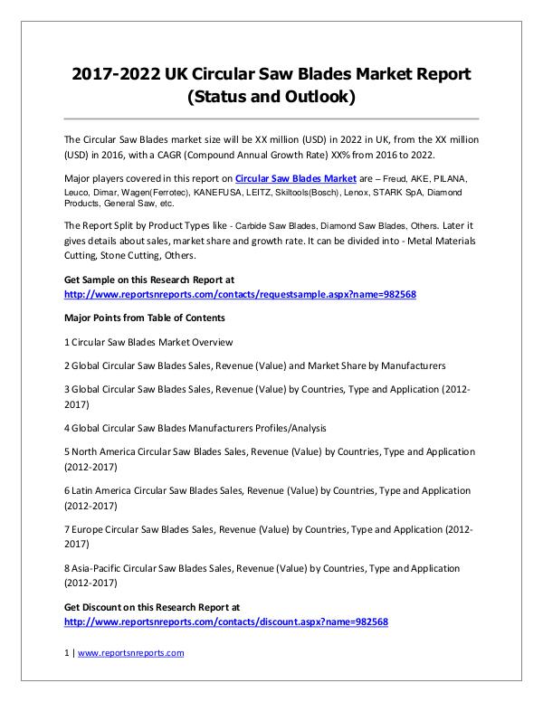 Circular Saw Blades Market 2017 Analysis, Trends and Forecasts 2022 2017-2022 UK Circular Saw Blades Market Report (St