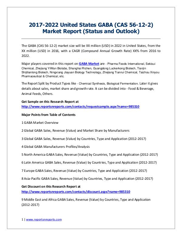 GABA Market Trends and 2022 Forecasts for Manufacturers 2017-2022 United States GABA (CAS 56-12-2) Market