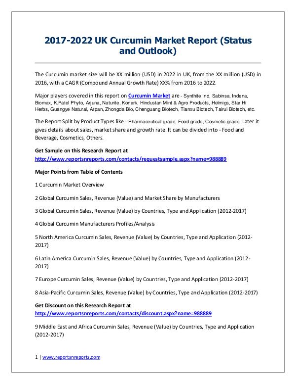Curcumin Market 2017 Analysis, Trends and Forecasts 2022 2017-2022 UK Curcumin Market Report (Status and Ou