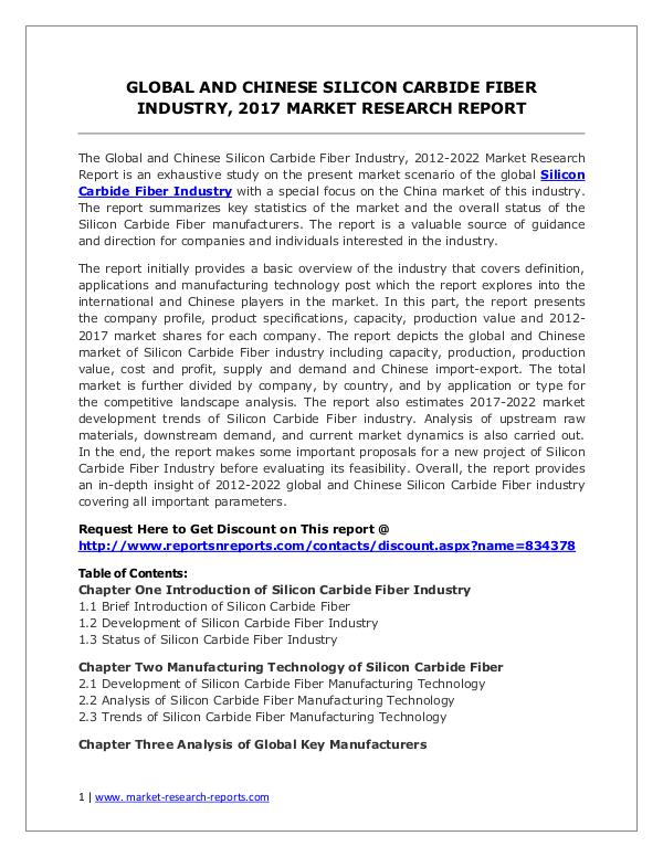 Global Silicon Carbide Fiber Industry Forecast Study 2012-2022 Global and Chinese Silicon Carbide Fiber Industry,