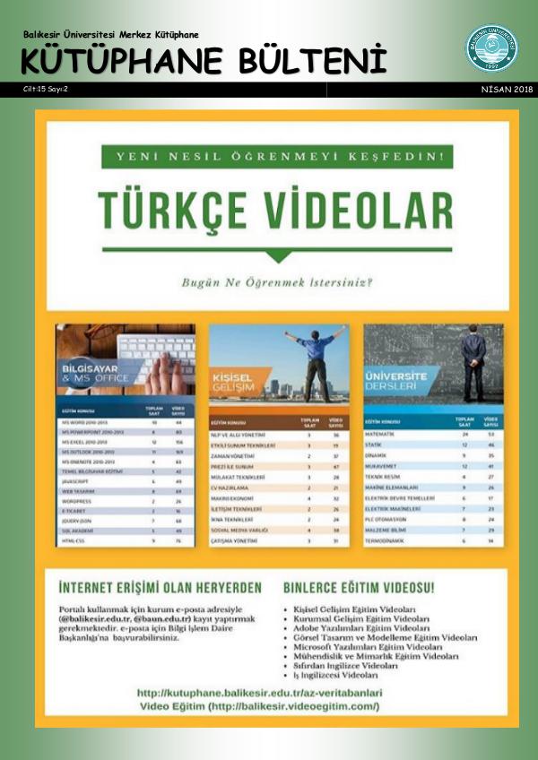 Balikesir Universitesi Kutuphane Bulteni nisan2018