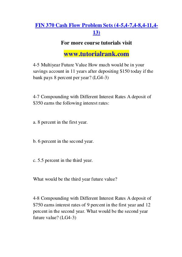 FIN 370 Course Great Wisdom / tutorialrank.com FIN 370 Course Great Wisdom / tutorialrank.com