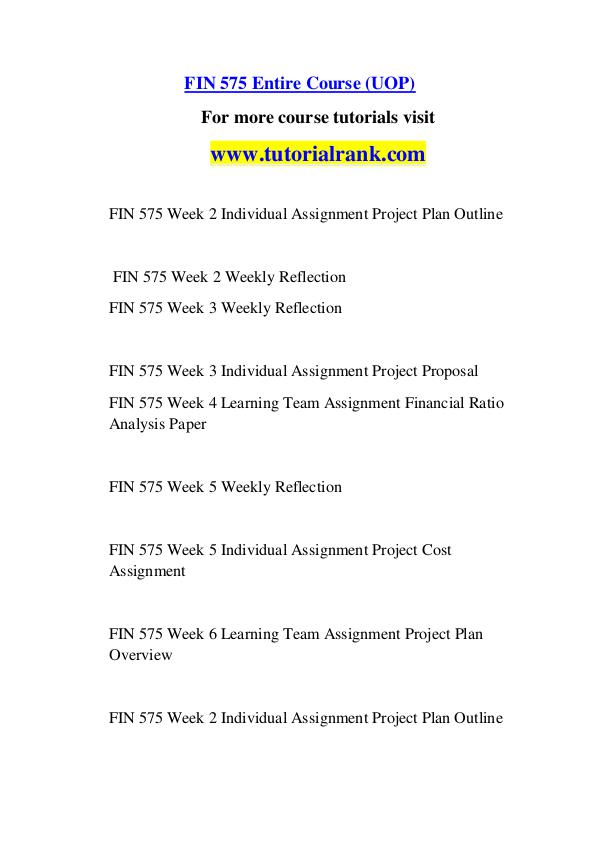 FIN 575 Course Great Wisdom / tutorialrank.com FIN 575 Course Great Wisdom / tutorialrank.com