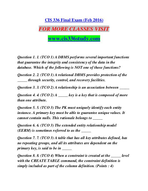 CIS 336 STUDY Extraordinary Life/cis336study.com CIS 336 STUDY Extraordinary Life/cis336study.com