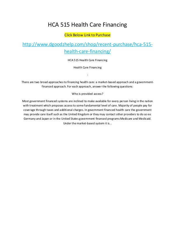HCA 515 Health Care Financing HCA 515 Health Care Financing