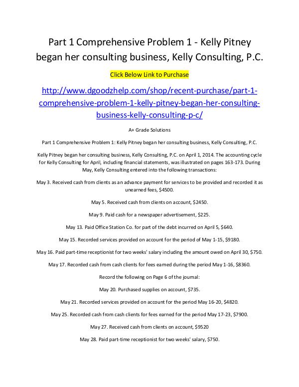 Part 1 Comprehensive Problem 1 - Kelly Pitney began her consulting bu Part 1 Comprehensive Problem 1 - Kelly Pitney