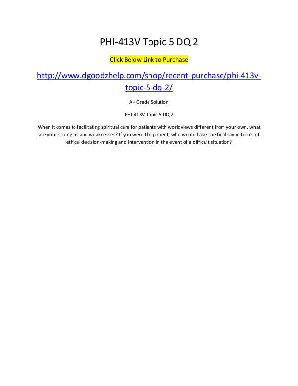 PHI-413V Topic 5 DQ 2 PHI-413V Topic 5 DQ 2