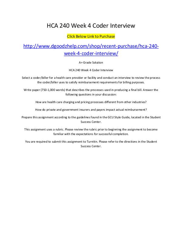 HCA 240 Week 4 Coder Interview HCA 240 Week 4 Coder Interview