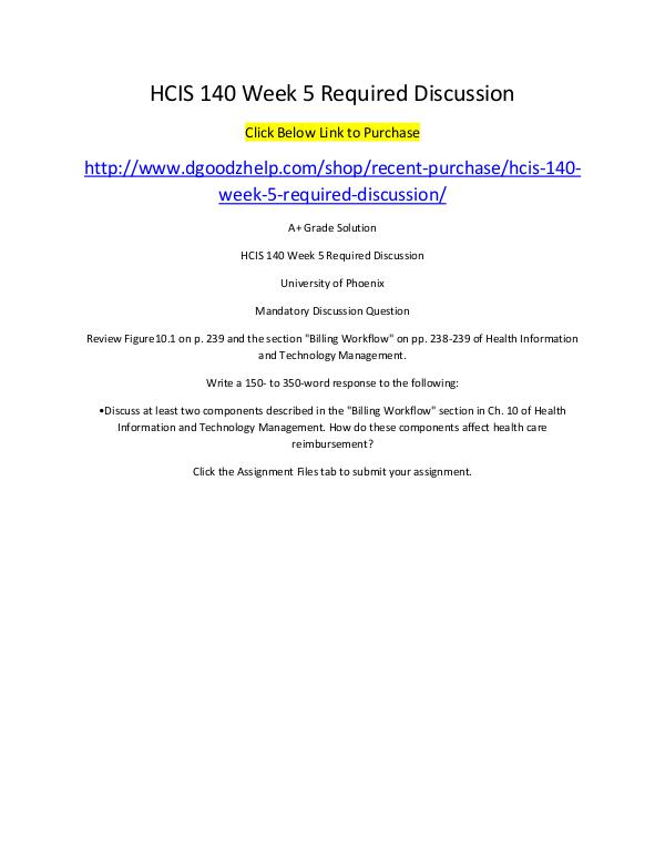 HCIS 140 Week 5 Required Discussion HCIS 140 Week 5 Required Discussion