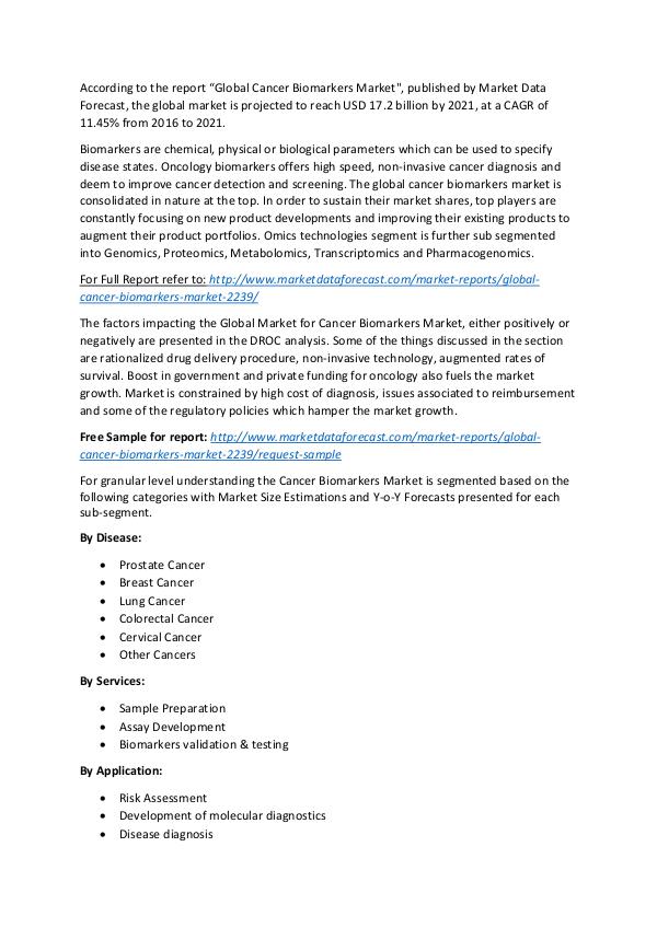 Global Cancer Biomarkers Market Size, Shares 2021