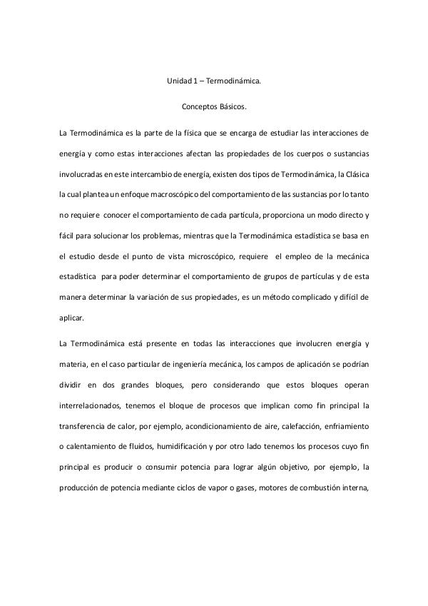 Unidad 1 – Termodinámica. Conceptos Básicos. 1