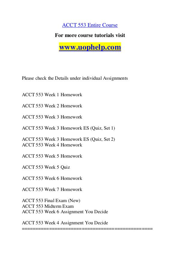 ACCT 553 Dreams Come True /uophelp.com ACCT 553 Dreams Come True /uophelp.com