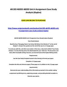 AB 203 AB203 AB203 Unit 4 Assignment Case Study Analysis (Kaplan)