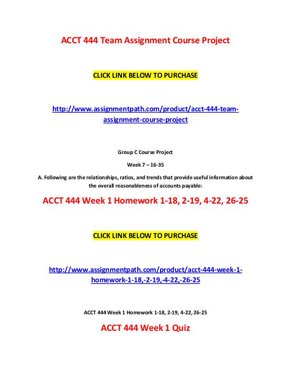 ACCT 444 Assignments ACCT 444 Team Assignment Course Project