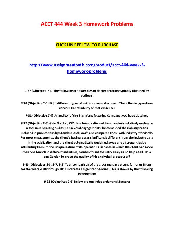 ACCT 444 Week 3 Homework Problems ACCT 444 Week 3 Homework Problems