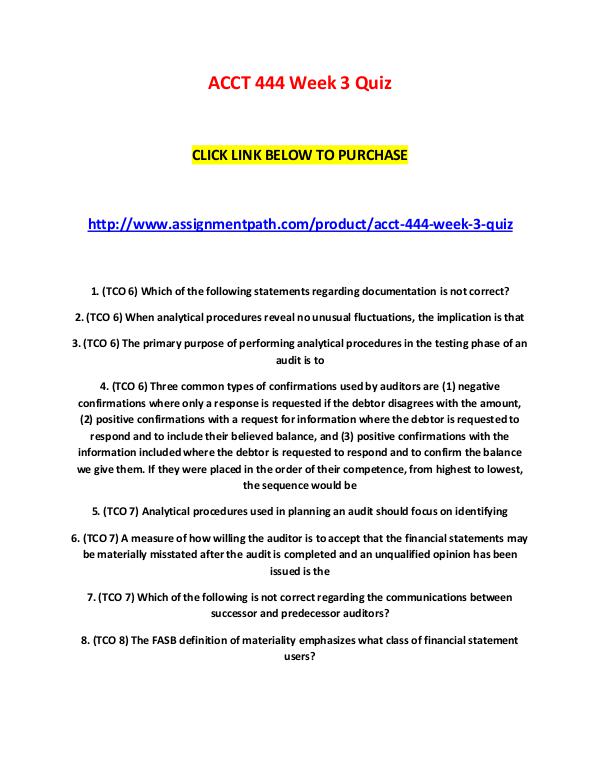 ACCT 444 Week 3 Quiz ACCT 444 Week 3 Quiz