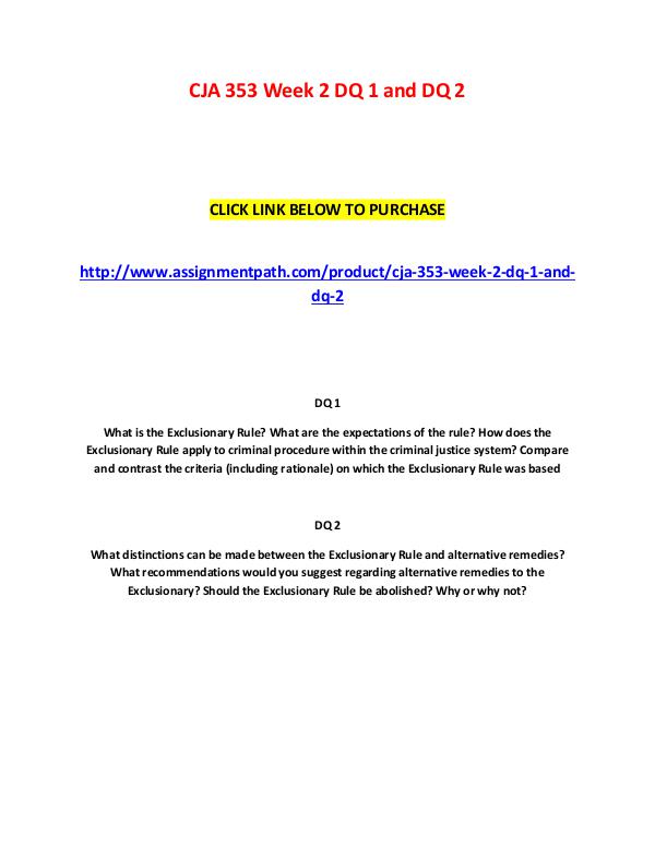 CJA 353 Week 2 DQ 1 and DQ 2 CJA 353 Week 2 DQ 1 and DQ 2