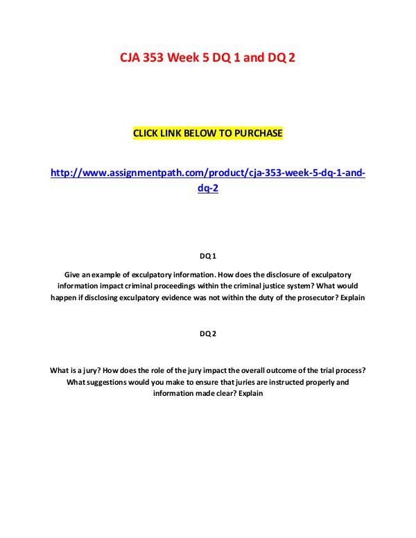 CJA 353 Week 5 DQ 1 and DQ 2 CJA 353 Week 5 DQ 1 and DQ 2