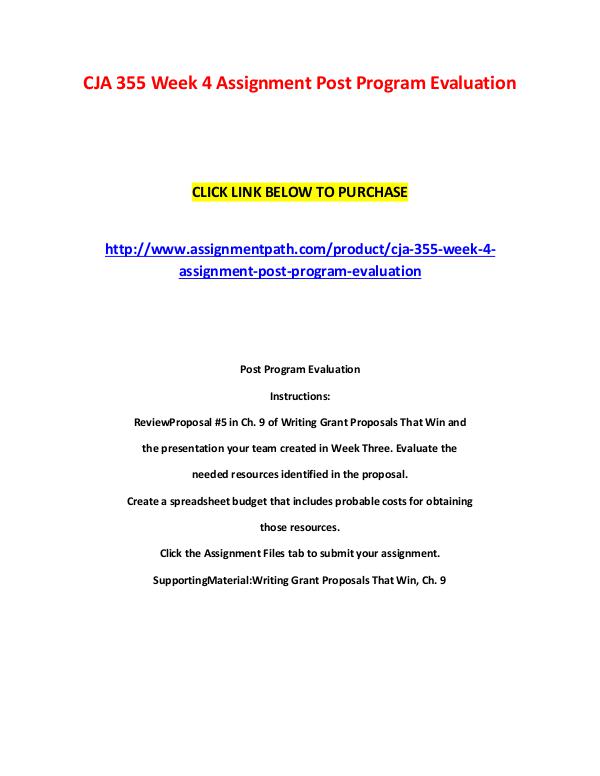 CJA 355 Week 4 Assignment Post Program Evaluation CJA 355 Week 4 Assignment Post Program Evaluation