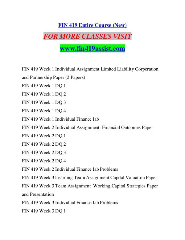 FIN 419 ASSIST Extraordinary Life/fin419assist.com FIN 419 ASSIST Extraordinary Life/fin419assist.com