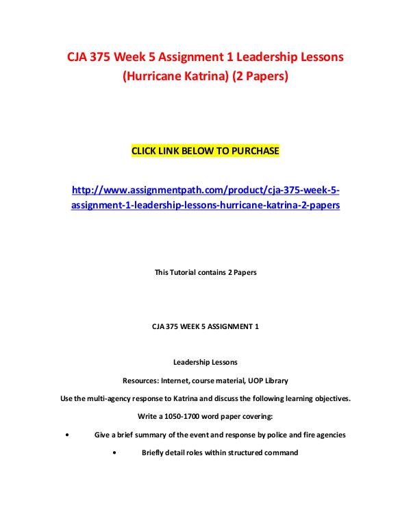 CJA 375 Week 5 Assignment 1 Leadership Lessons (Hurricane Katrina) (2 CJA 375 Week 5 Assignment 1 Leadership Lessons (Hu