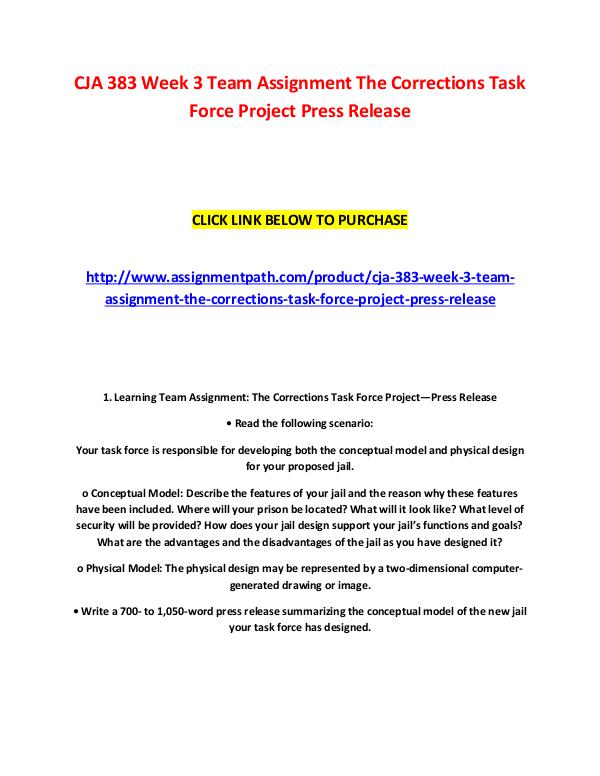 CJA 383 Week 3 Team Assignment The Corrections Task Force Project Pre CJA 383 Week 3 Team Assignment The Corrections Tas
