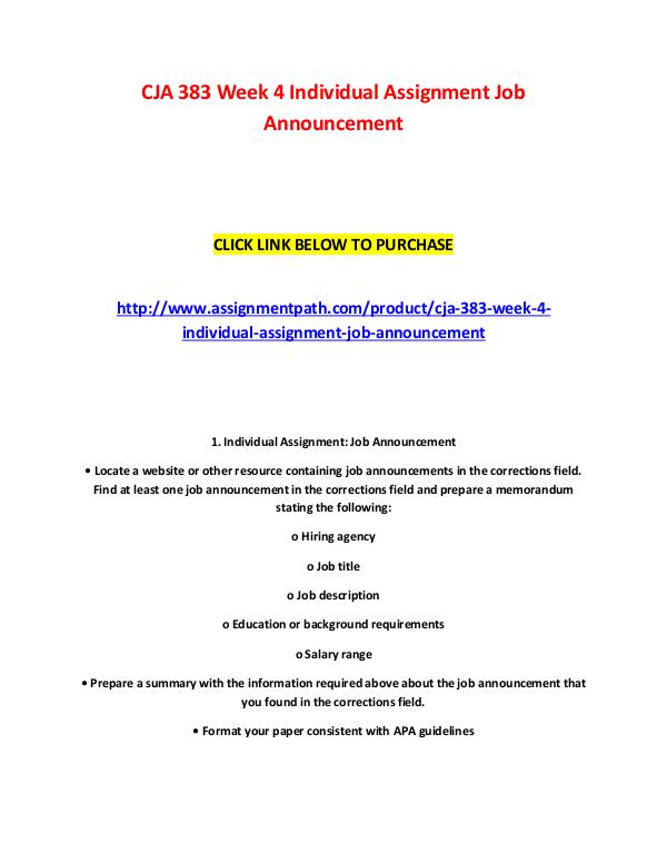 CJA 383 Week 4 Individual Assignment Job Announcement CJA 383 Week 4 Individual Assignment Job Announcem