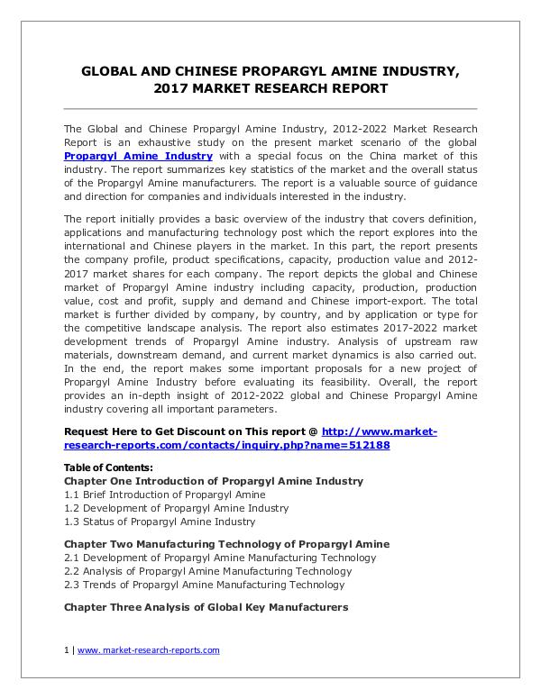 Propargyl Amine Market Trends and 2022 Forecasts for Manufacturers Propargyl Amine Industry 2022 Forecasts for (Globa