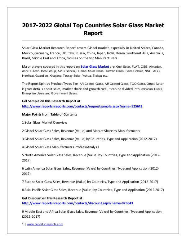 2017-2022 Global Top Countries Solar Glass Market Report Solar Glass Market 2017 Analysis, Trends and Forec