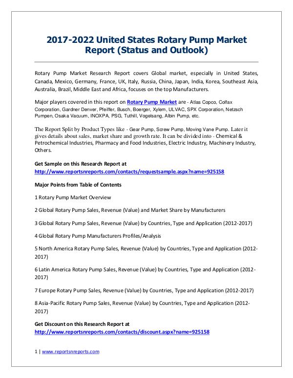 Rotary Pump Market 2012-2022 Global Key Manufacturers Analysis Report 2017-2022 Global Top Countries Rotary Pump Market