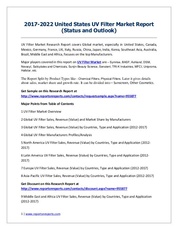 UV Filter Market 2017 Analysis, Trends and Forecasts 2022 UV Filter Market 2017 Analysis, Trends and Forecas