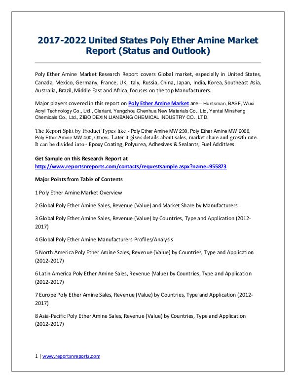 2017-2022 Global Top Countries Poly Ether Amine Market Report Poly Ether Amine Market 2017 Analysis, Trends and