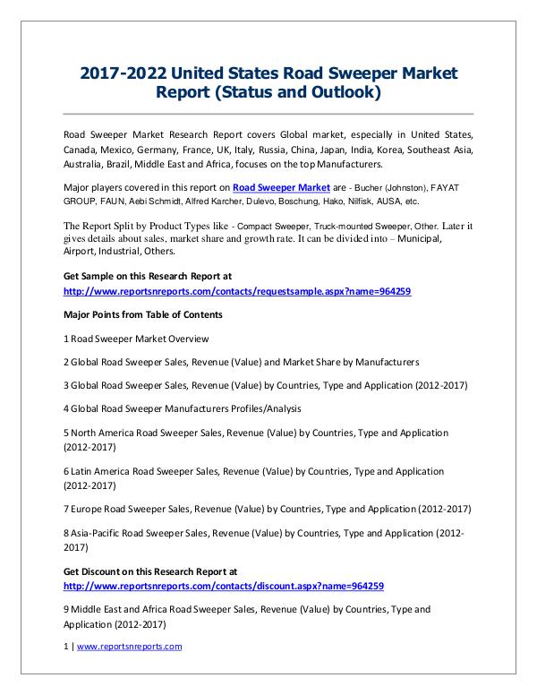 2017-2022 Global Top Countries Road Sweeper Market Report Road Sweeper Market 2017 Analysis, Trends and Fore