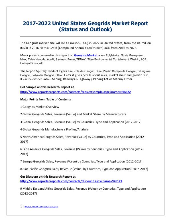 Geogrids Market 2017 Analysis, Trends and Forecasts 2022 2017-2022 United States Geogrids Market Report (St