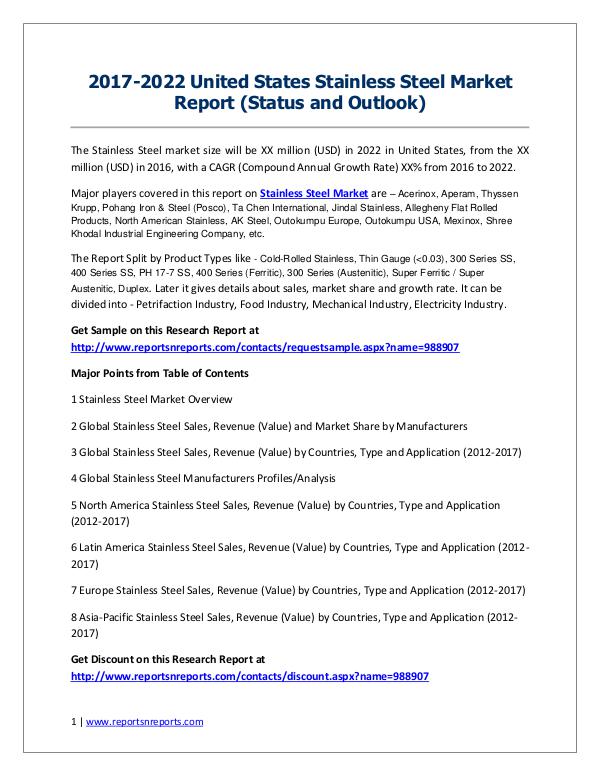 Stainless Steel Market Trends and 2022 Forecasts for Manufacturers 2017-2022 United States Stainless Steel Market Rep