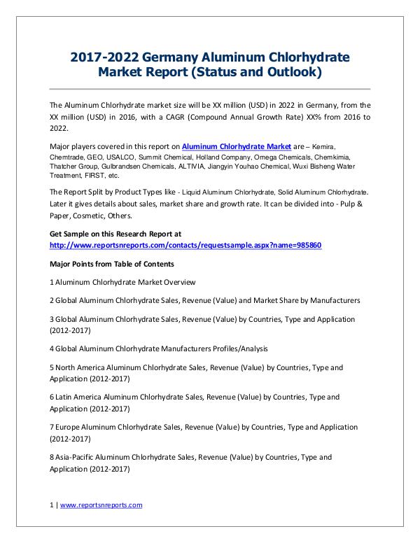 Aluminum Chlorhydrate Market 2017 Analysis, Trends and Forecasts 2022 2017-2022 Germany Aluminum Chlorhydrate Market Rep