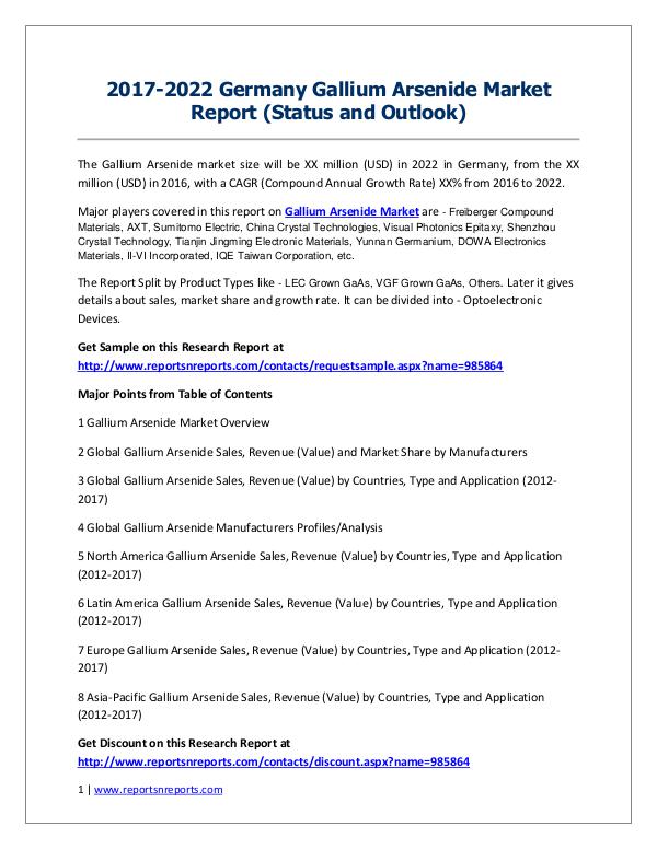 Gallium Arsenide Market 2017 Analysis, Trends and Forecasts 2022 2017-2022 Germany Gallium Arsenide Market Report (