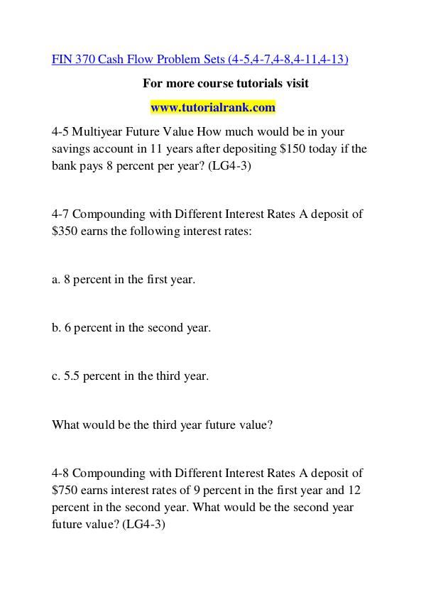 FIN 370 Course Great Wisdom / tutorialrank.com FIN 370 Course Great Wisdom / tutorialrank.com
