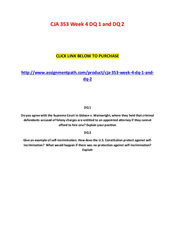 CJA 353 Week 4 DQ 1 and DQ 2 CJA 353 Week 4 DQ 1 and DQ 2