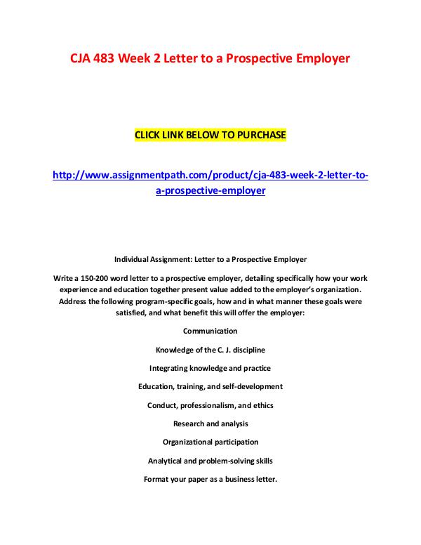 Cja 483 week 2 letter to a prospective employer CJA 483 Week 2 Letter to a Prospective Employer