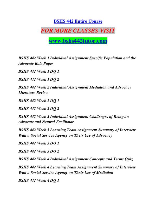 BSHS 442 TUTOR It's Your Life/bshs442tutor.com BSHS 442 TUTOR It's Your Life/bshs442tutor.com