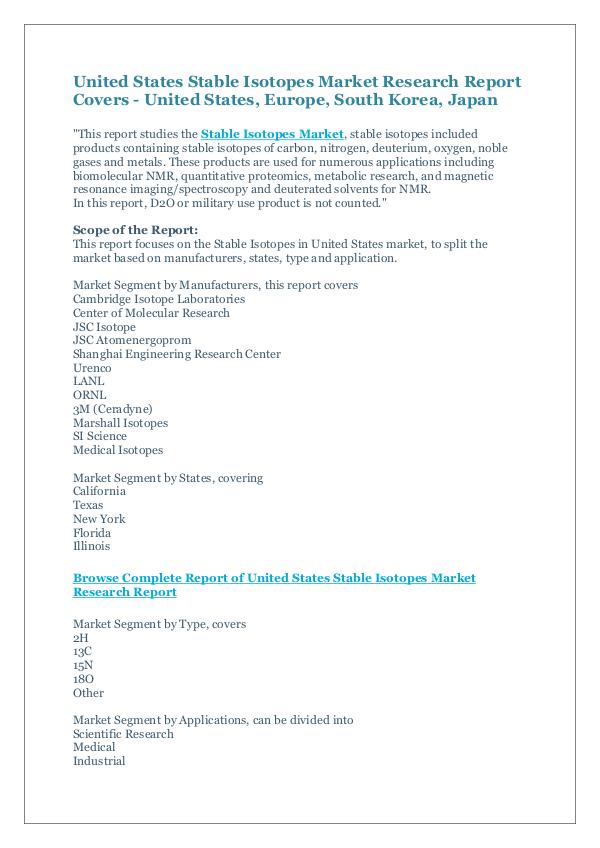 Market Research Reports United States Stable Isotopes Market Survey Report