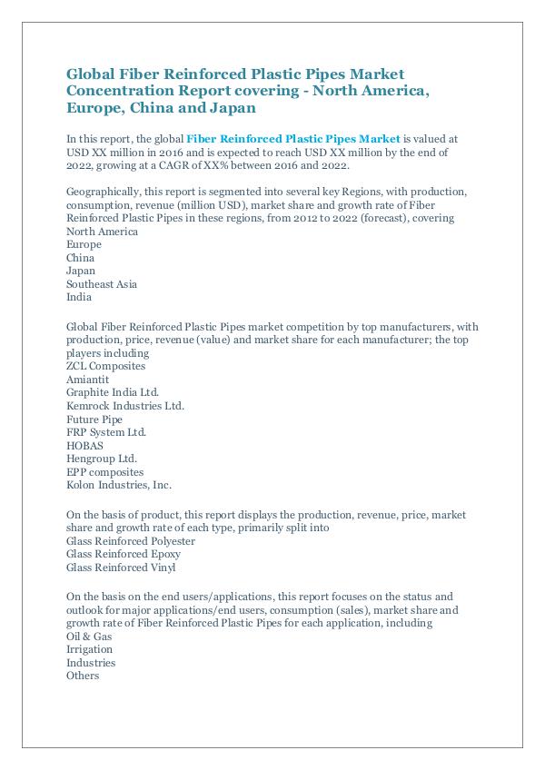 Fiber Reinforced Plastic Pipes Market Report 2017