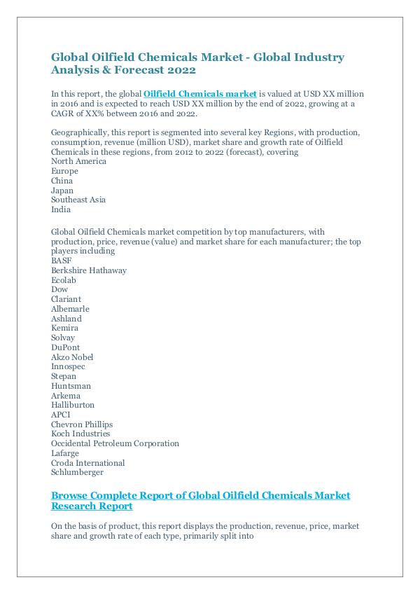 Market Research Reports Global Oilfield Chemicals Market Research Report