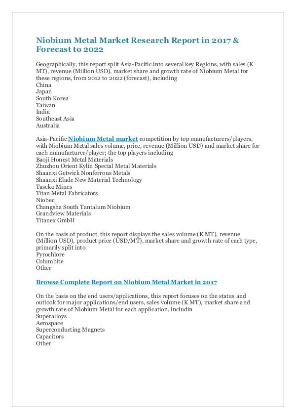 Niobium Metal Market Research Report in 2017