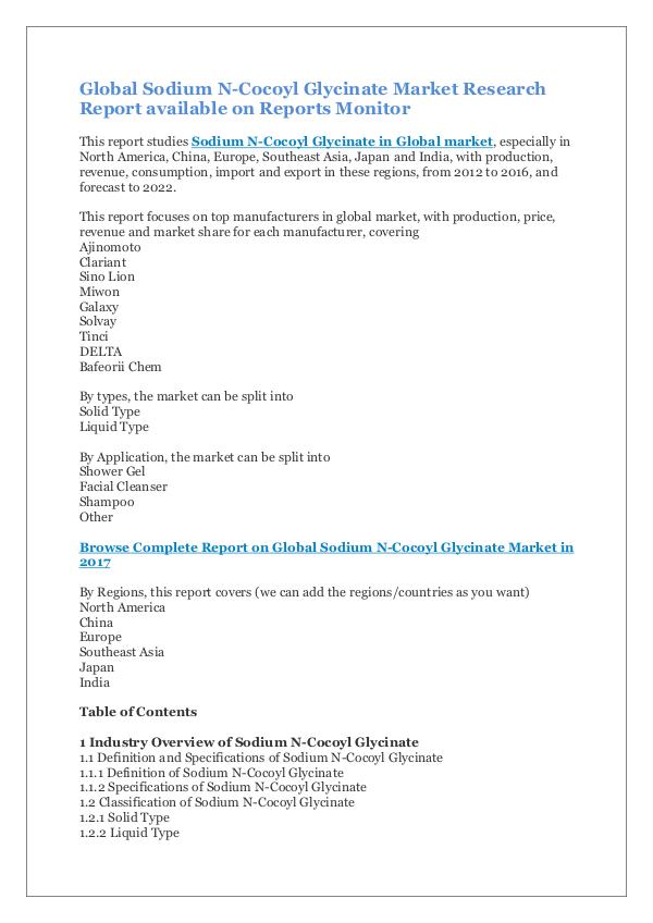 Global Sodium N-Cocoyl Glycinate Market Report