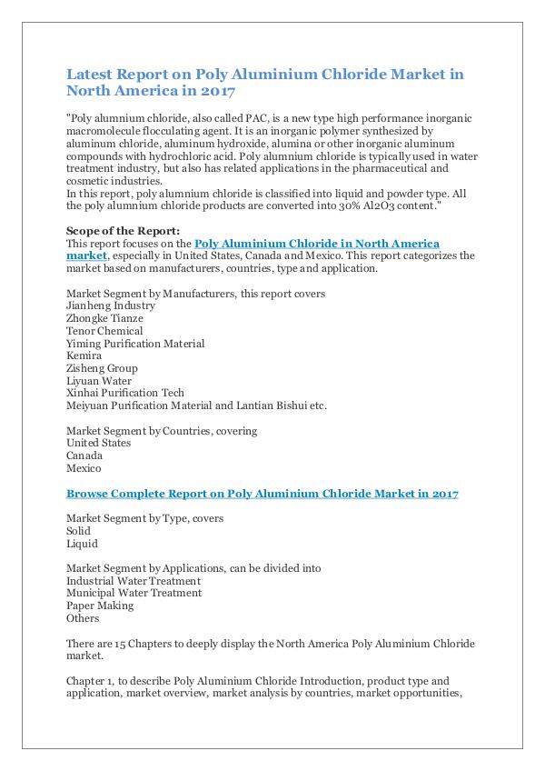 Latest Report on Poly Aluminium Chloride Market
